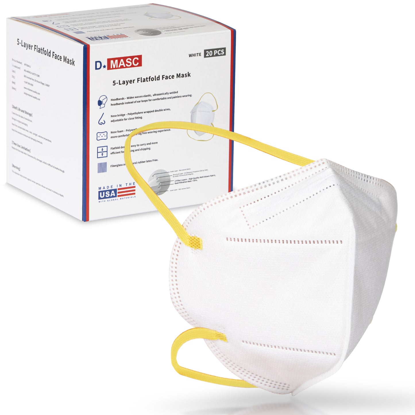 Disposable Face Mask - USA95 Flat Fold Face Mask - Made in the USA