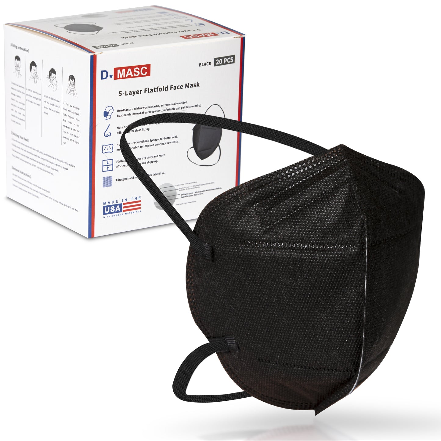 Disposable Face Mask - USA95 Flat Fold Face Masks - Made in the USA