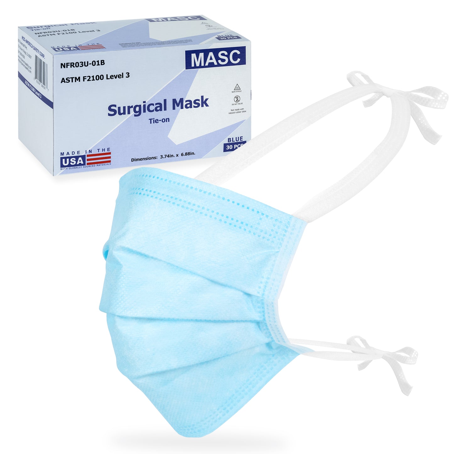 Disposable Tie On Face Mask - ASTM Level 3, Procedure Face Mask - Made in the USA