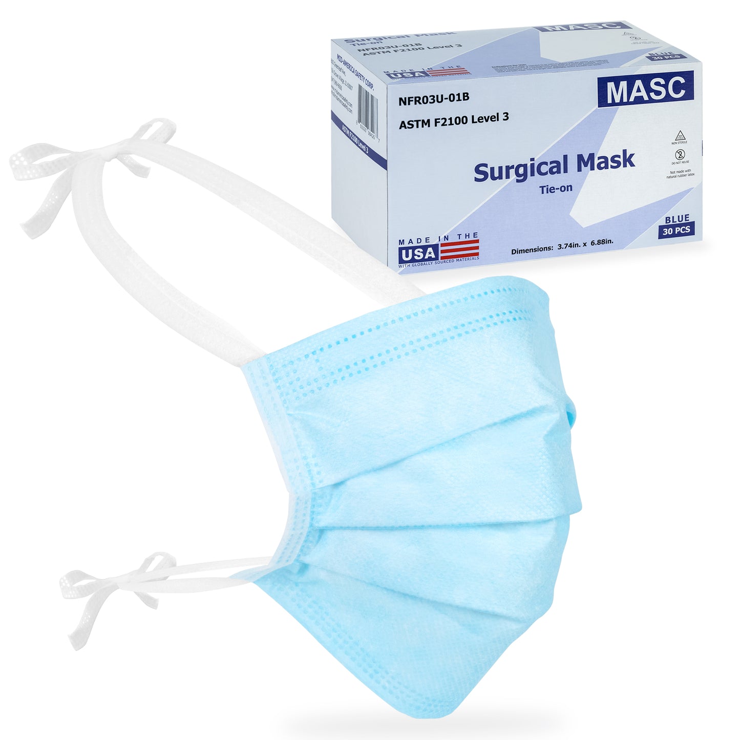 Disposable Tie On Face Mask - ASTM Level 3, Procedure Face Mask - Made in the USA
